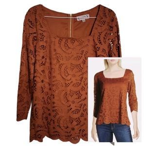 Nanette Nanette Lepore Womens Orange Lace Square N